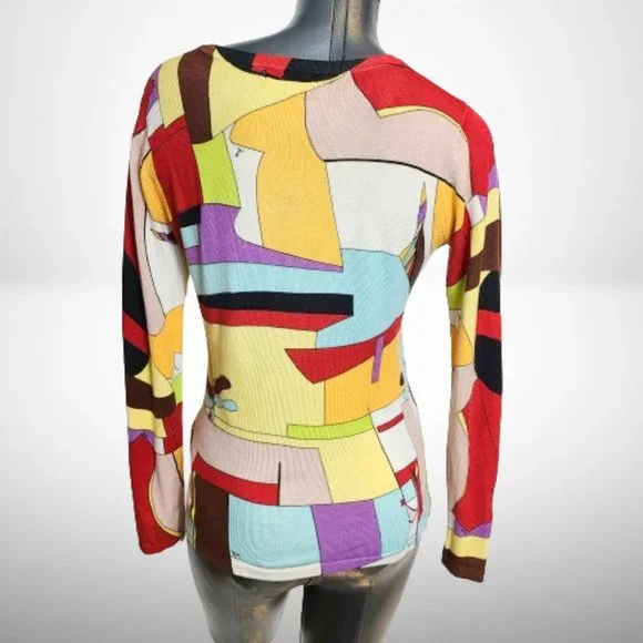 Emilio Pucci Iride Print Silk/Cotton Sweater Pullover Top - Size: 38 - Picture 8 of 16